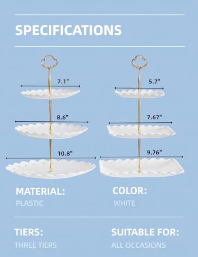 2 Pack White 3 Tier Plastic Dessert Cupcake Stand D598