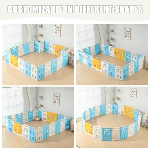 Grey & White 22 Panels Foldable Baby Playpen R3728