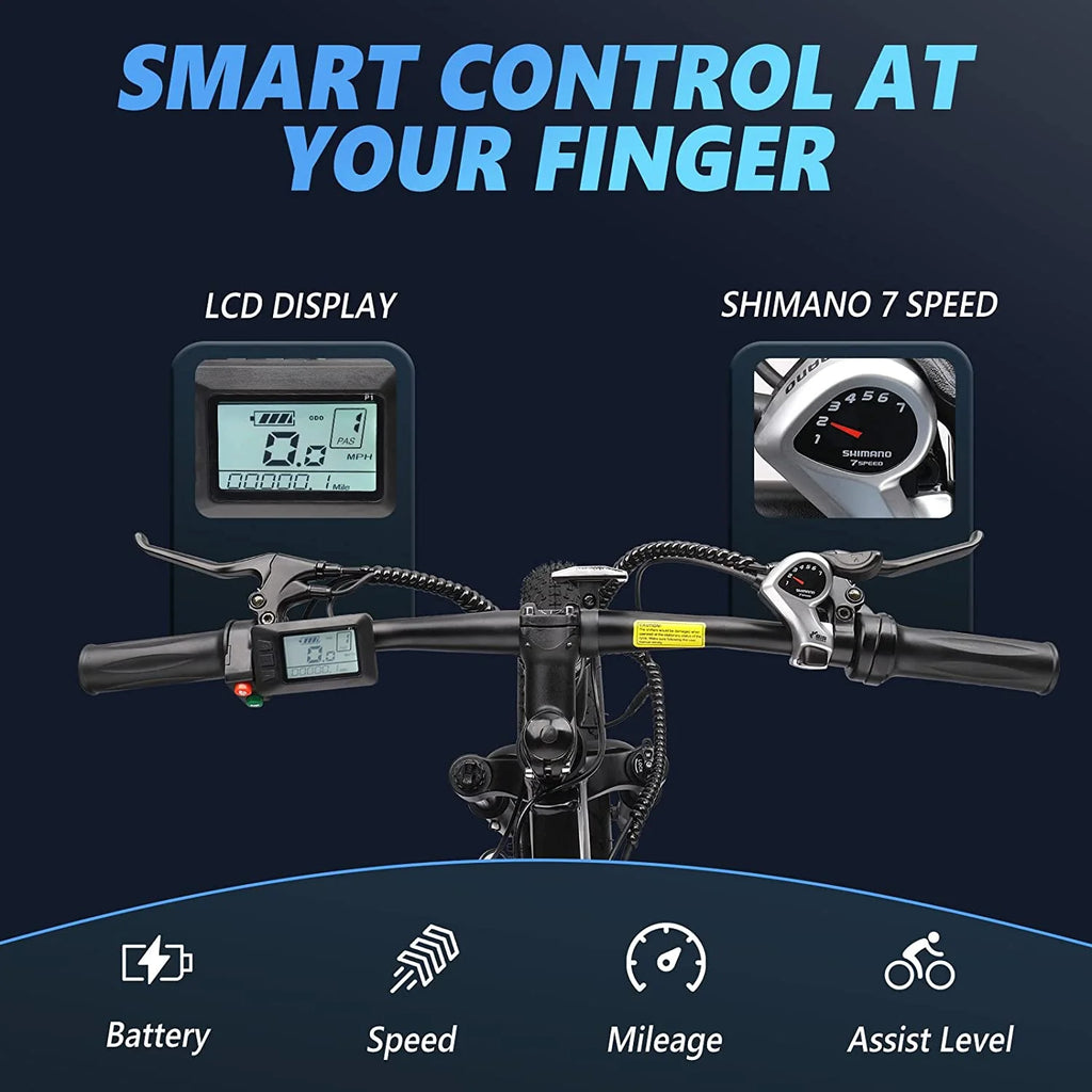 26" Fat Tire Electric Bike 500W 48V 13AH Removable Battery 20MPH C153