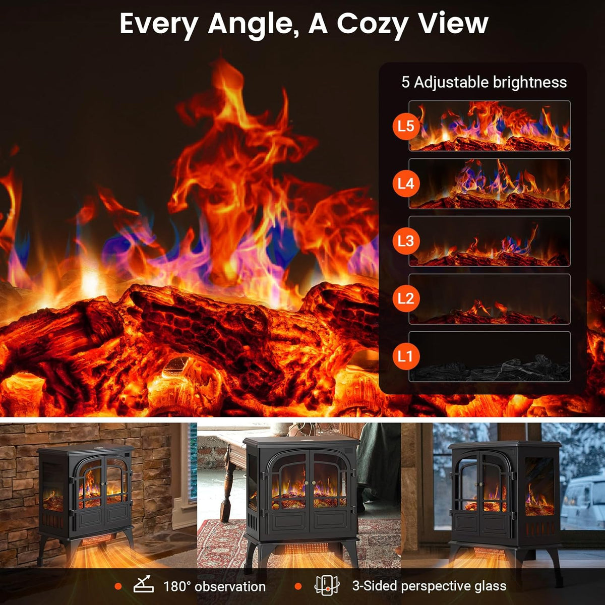 24'' Electric Fireplace Heater with Remote Control, 3D Realistic Flame, 750/1500W K282379