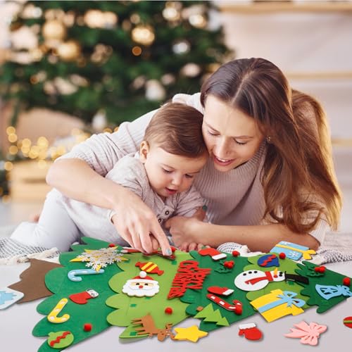 3.3FT Felt Christmas Tree with 32 Ornaments and String Lights J7577