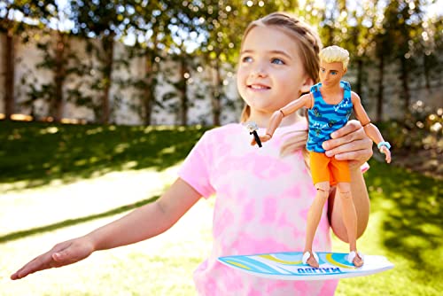 Poseable Blonde Ken Beach Doll with Surfboard and Pet Puppy Z5625