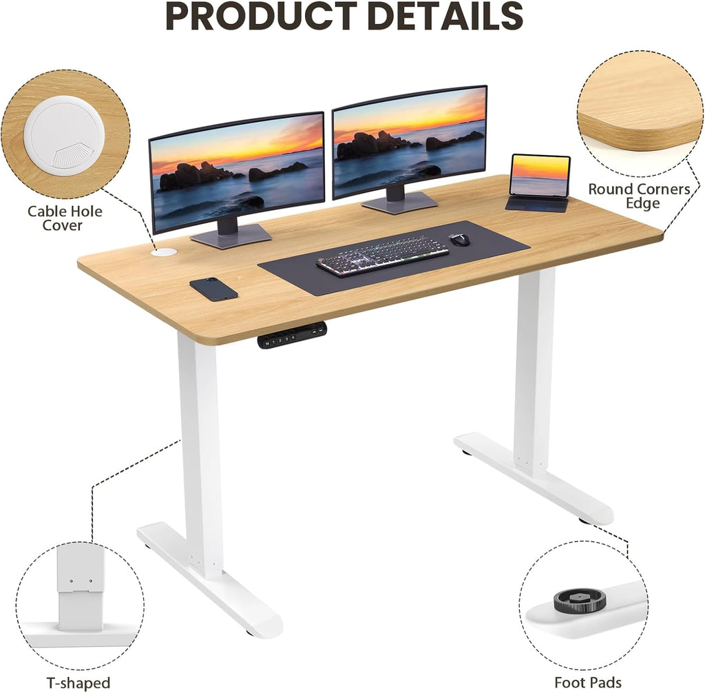 Electric Standing Desk 48 x 24 Inch Adjustable Height Desk with 4 Memory Presets (Maple) S166485