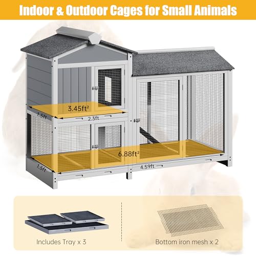 Grey 63" 2 Story Rabbit Hutch with Removable Trays F456814
