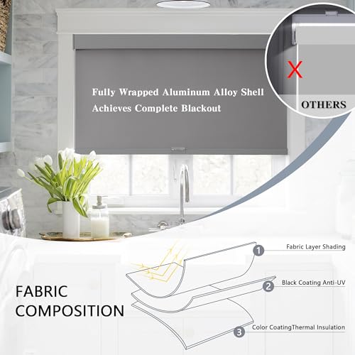White 20" W x 72" H Cordless Blackout Roller Shades E493