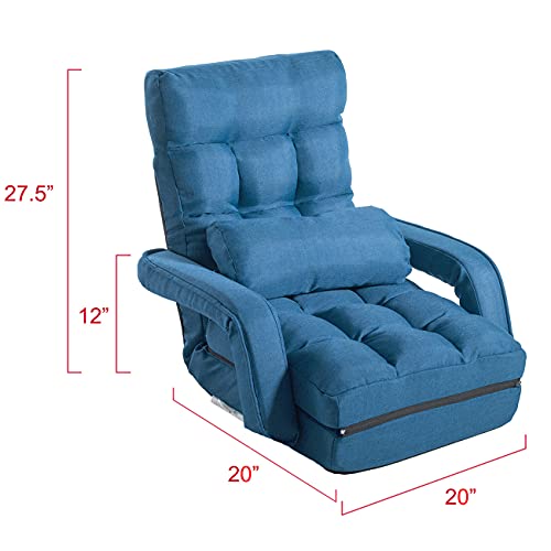 Blue Adjustable Folding Chaise Lounge Sofa with Armrests and Pillow A2407