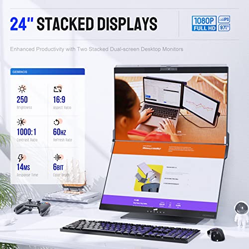 Dual 24" FHD Stacked Desktop Monitors with 1080P Webcam & Speakers, 100W USB-C Charging L783