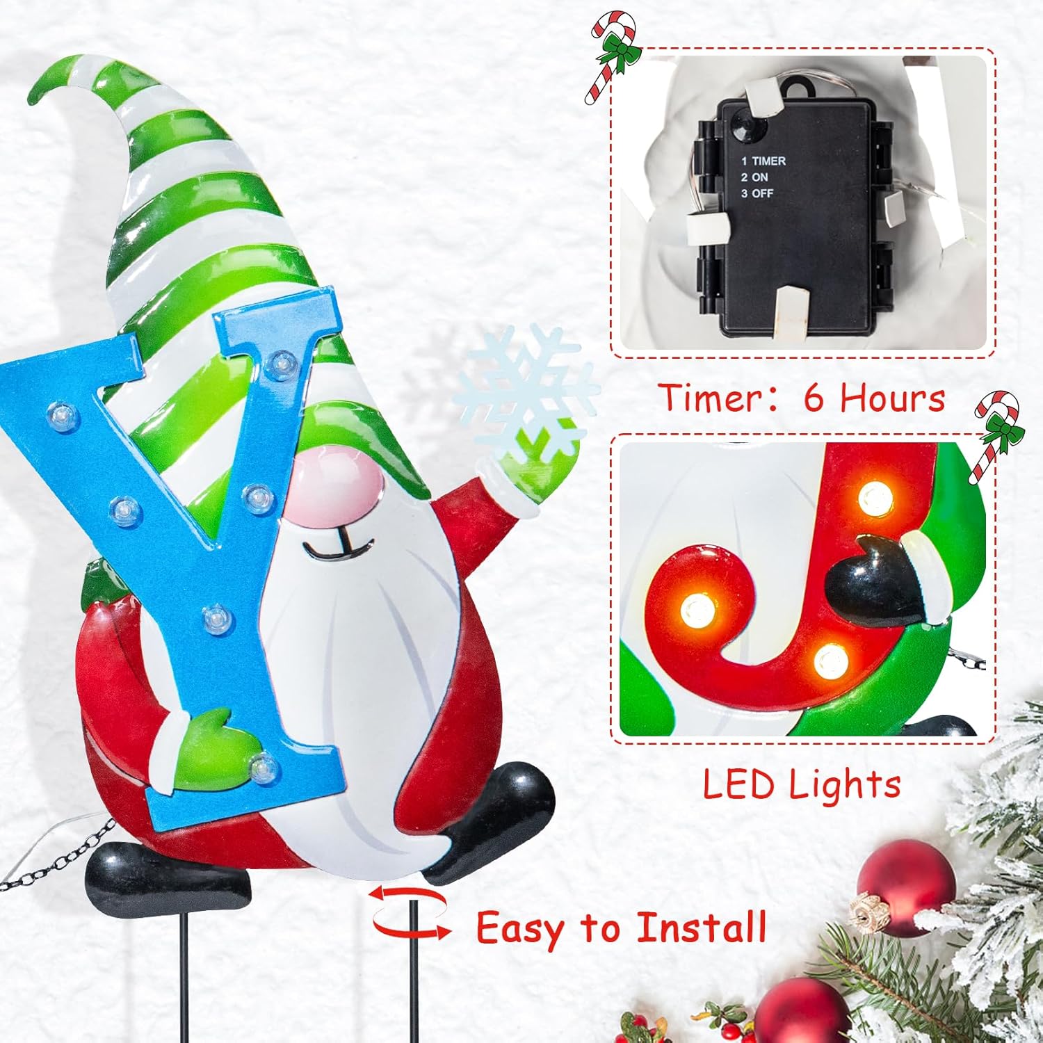 3 PCS Metal Christmas Yard Stakes with Led Light R9137