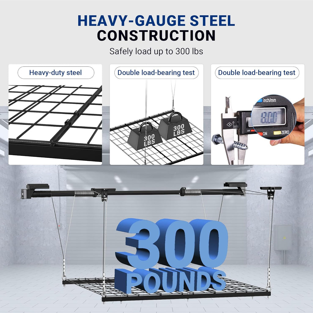 4x4 Ft Overhead Garage Storage Rack, Satin Black R420