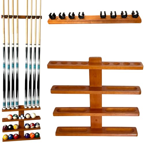 Wall-Mounted Hardwood Pool Stick Holder for 8-Cue Storage O20510