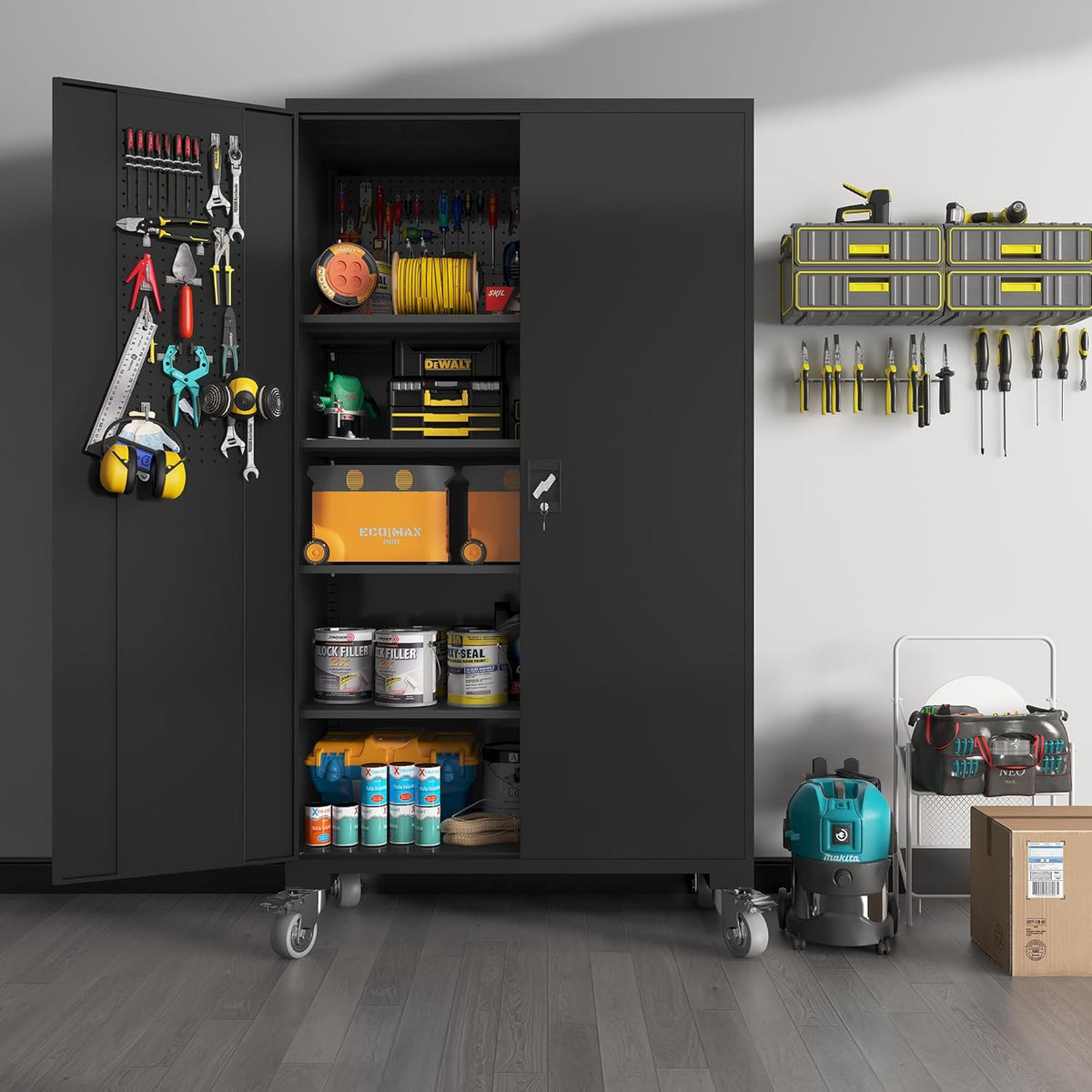 Black 72 Inch Metal Storage Cabinet with 4 Adjustable Shelves U77769