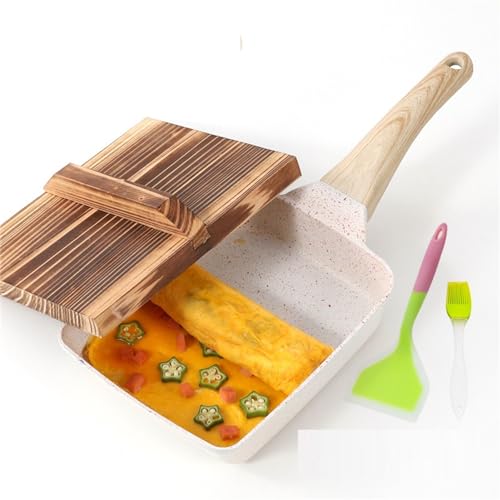 White Square Nonstick Tamagoyaki Pan with Lid and Oil Brush L399