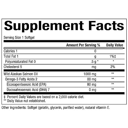 Wild Alaskan Salmon Oil Omega-3 EPA DHA Vitamin D 180 Count L359