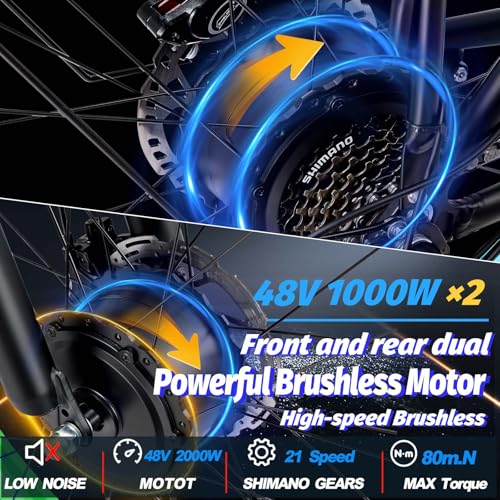 2000W Electric Bike with 48V 20AH Battery 26x4.0 Fat Tire Mountain E Bike Dual Motor 21-Speed Dual Hydraulic Disc Brake Q2780