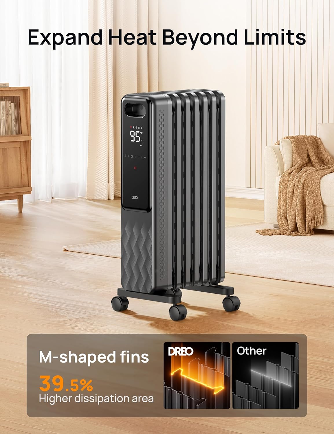 1500W Oil Filled Radiator and 15 Inch Portable Heaters Bundle with Remote Control S888