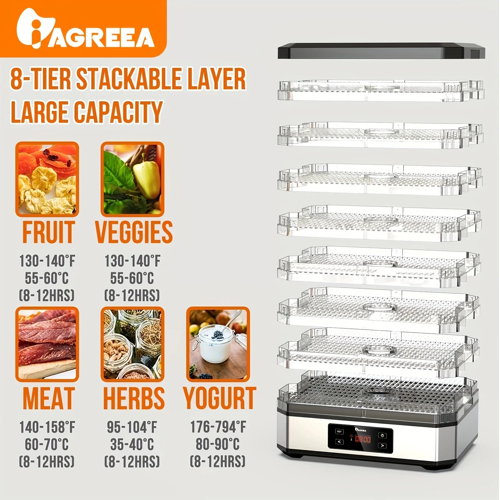 8 Trays Digital Food Dehydrator T753218