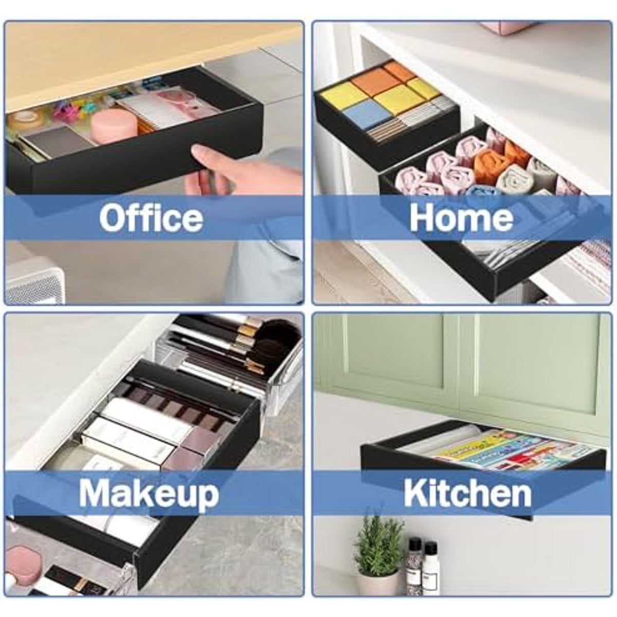 3 Pack Slide Out Desk Drawers, Black I455898
