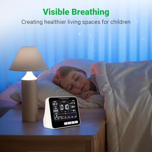 14 in 1 Air Quality Monitor Indoor with Beep Alarm, PM1.0|PM2.5|PM10|HCHO|TVOC|AQI|Temperature|Humidity|Time, Battery Powered Air Monitor M72120
