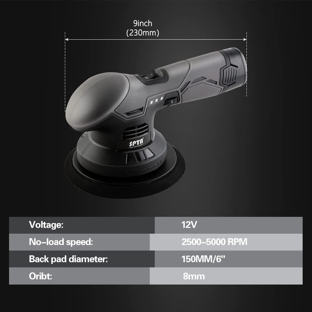 Cordless Car Buffer Polisher with 2Pcs 12V Lithium Rechargeable Battery Brushless Polisher, 2.0Ah M9987