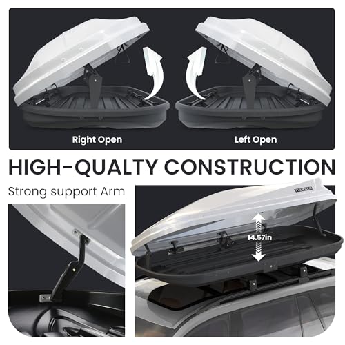 White 21 Cubic Feet Rooftop Cargo Box Carrier with Dual Side Opening V7081