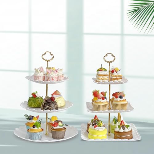 2 Pack White 3 Tier Plastic Dessert Cupcake Stand D598