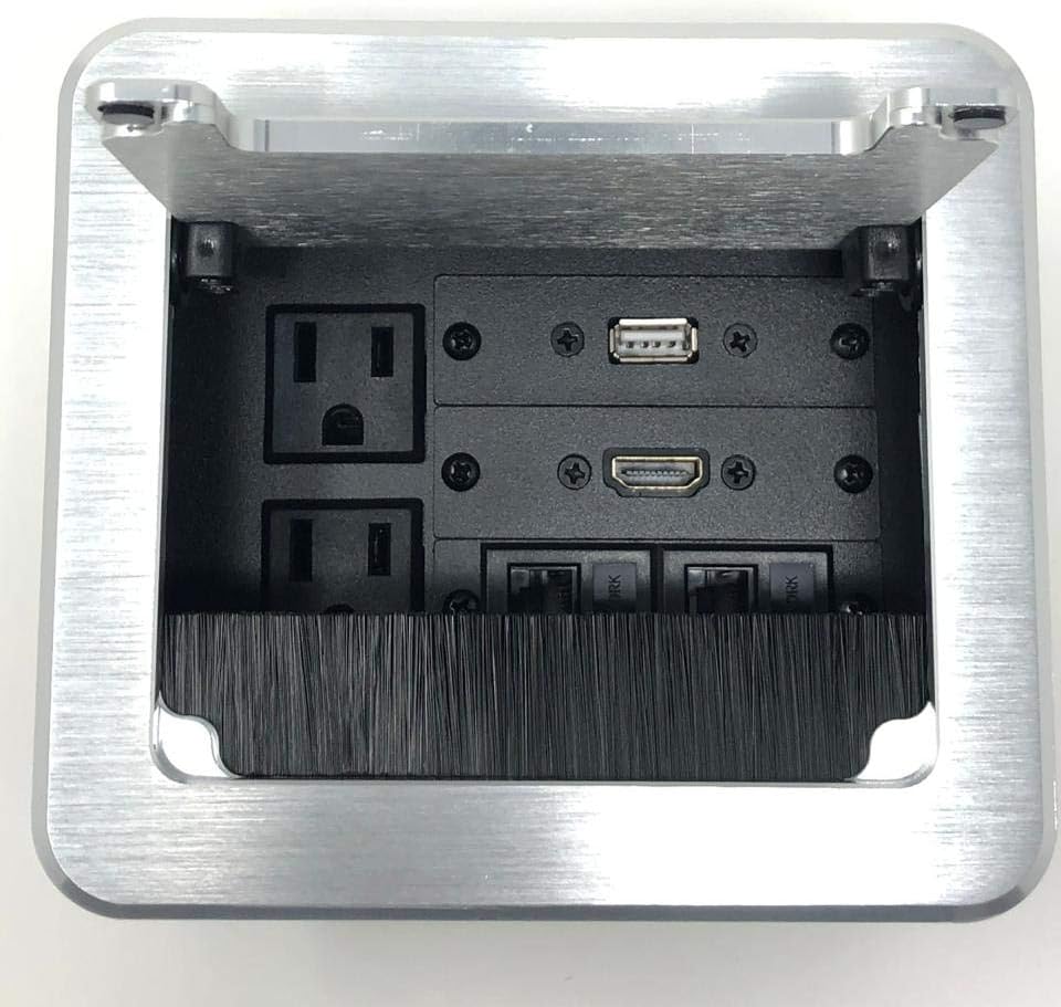 Silver Conference Table AV Box with 2 AC, 1 HDMI, 1 USB, 2 RJ45 L179377