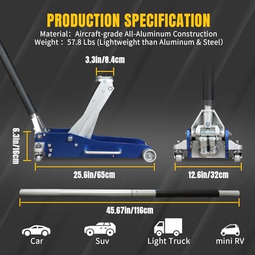 3 Ton Aluminum Floor Jack, 6600 lbs Capacity D991