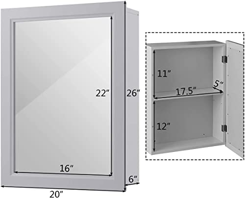 Grey Wall Mounted Mirror Medicine Cabinet with Adjustable Shelf G9245