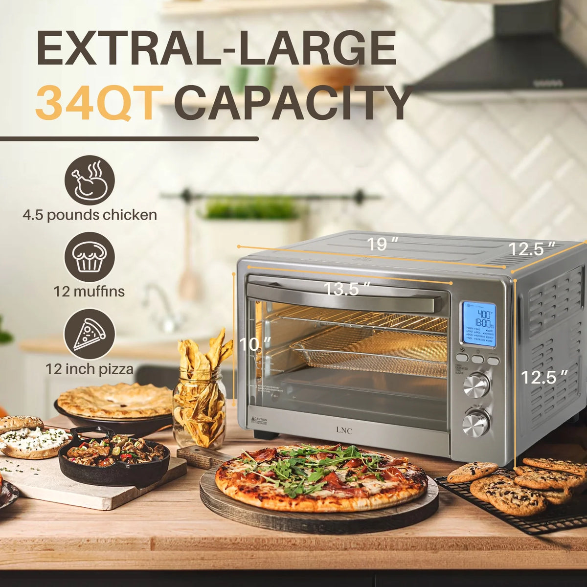12-in-1 Countertop Oven with Speedy Convection, 34 QT Capacity, 1750W, Stainless Steel - Gray A2947