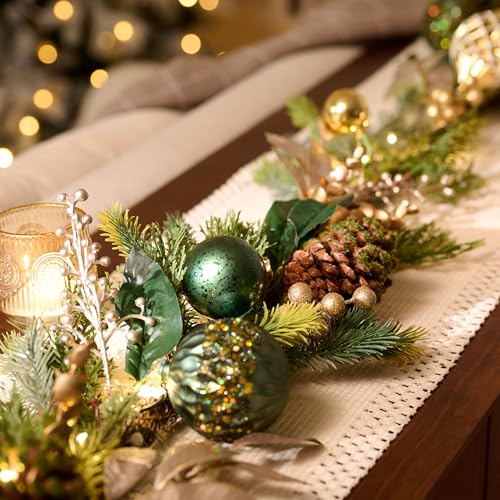 6Ft Prelit Christmas Garland with Pine Cone, Bow Ornaments (Green Gold) M968