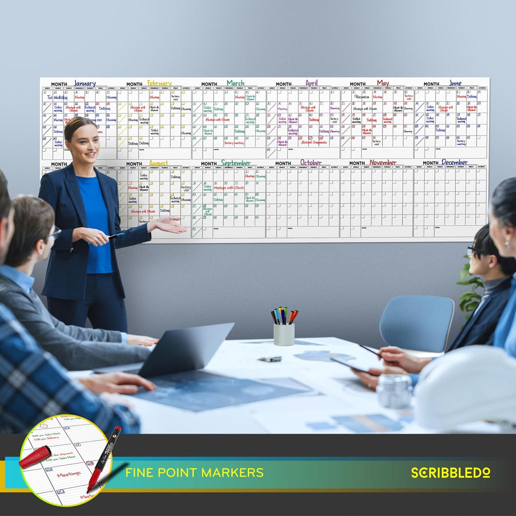 100"x36" White Board Calendar Dry Erase Wall Calendar I701593