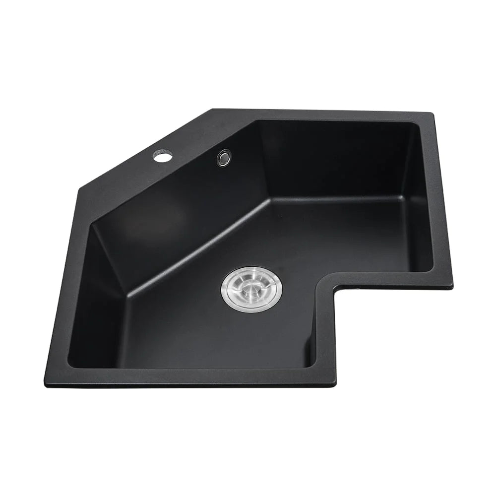 Black Drop In Corner Kitchen Sink Single Bowl Quartz W163