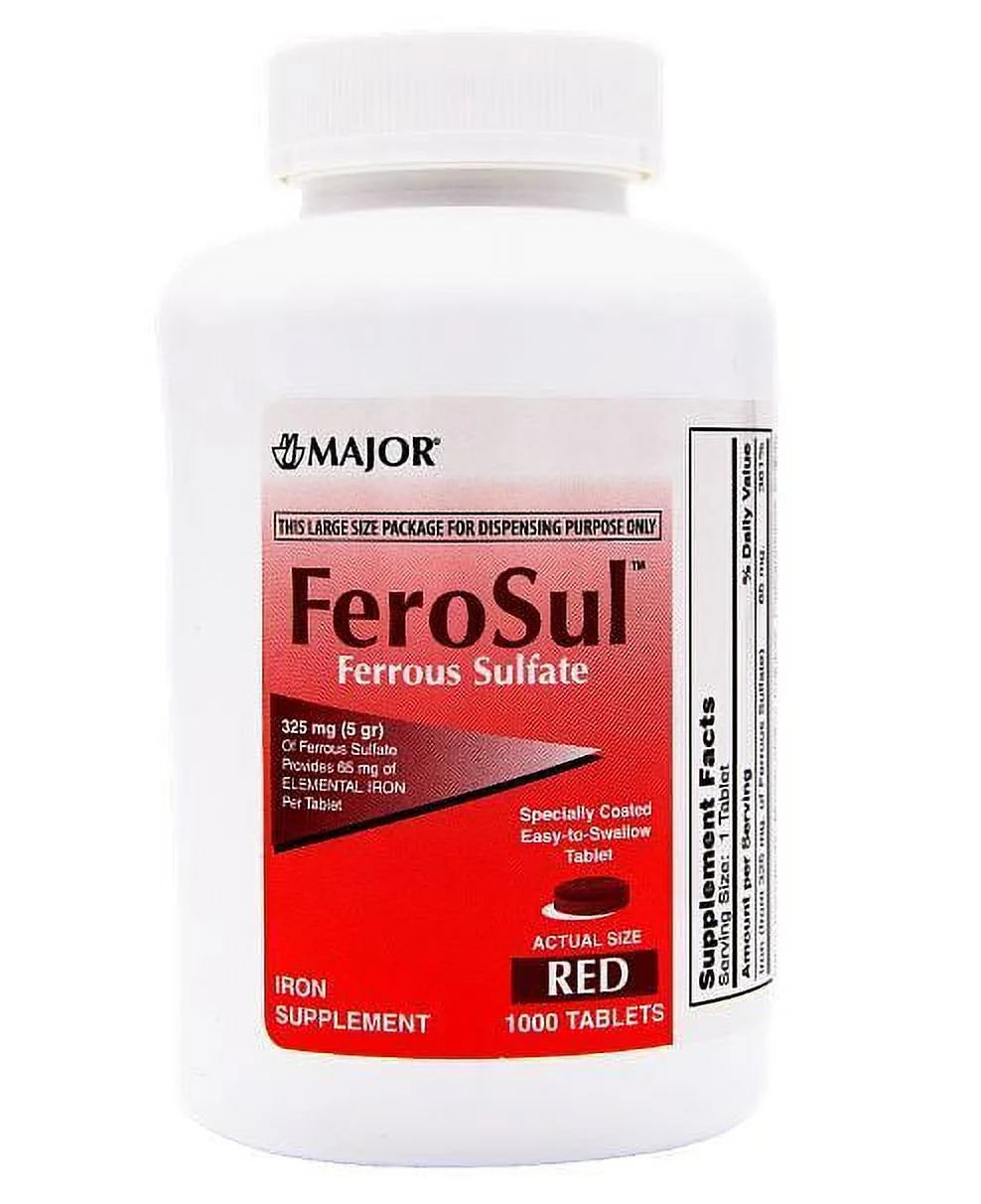 Ferrous Sulfate Iron Supplement 325 mg - 1000 Tablets I4636