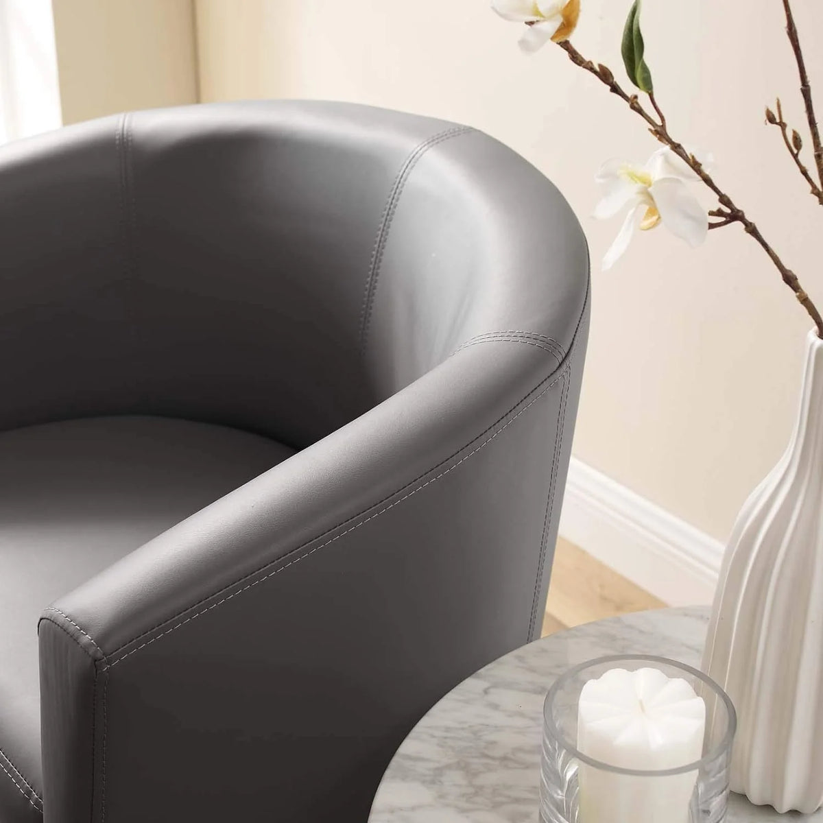 Gray Faux Leather Armchair And Ottoman Set X20316