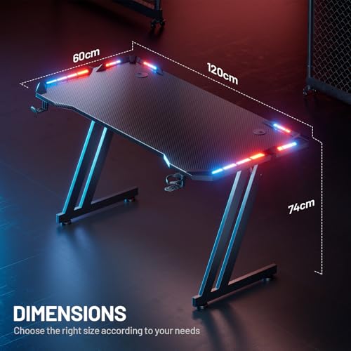 47 Inch Gaming Desk with LED Lights Carbon Fibre Surface S82709