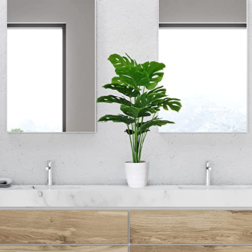 Set of 2 Artificial Areca Palm Plants, 32 Inch Fake Tropical Palm Trees with Greenery Leaves and Stems D7561