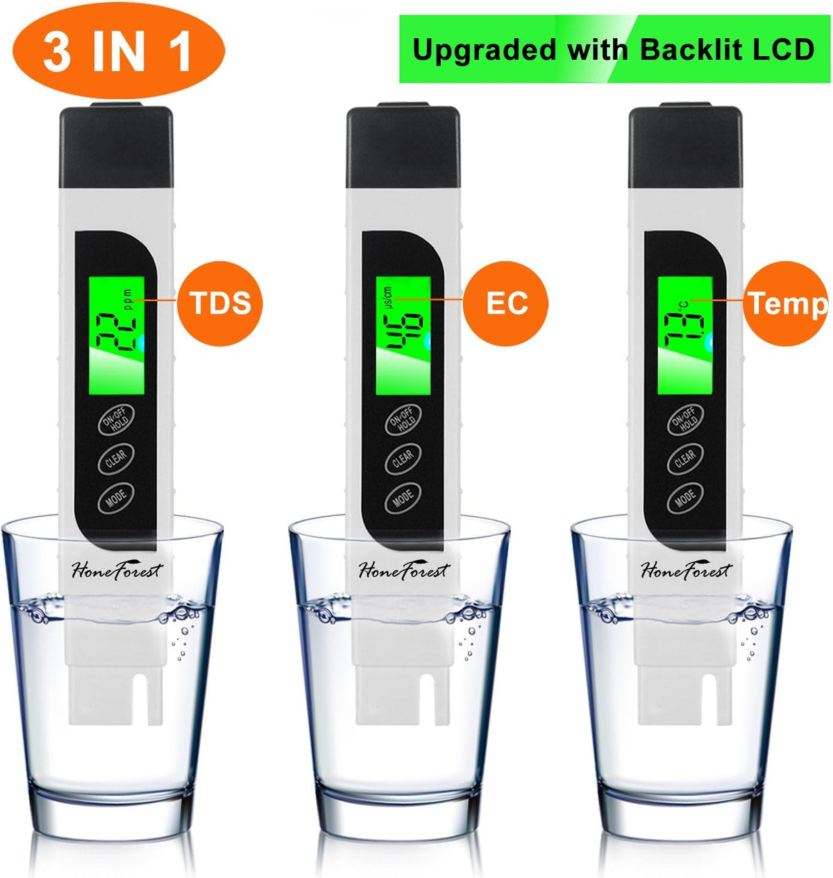 TDS Meter EC Meter Temperature Meter 3 in 1 0-9990ppm E4336
