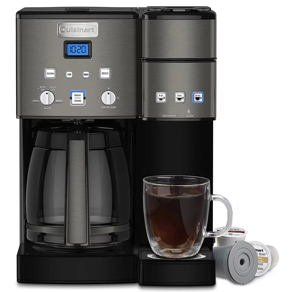 12-Cup Coffee Maker and Single-Serve Brewer, Black Stainless A411914