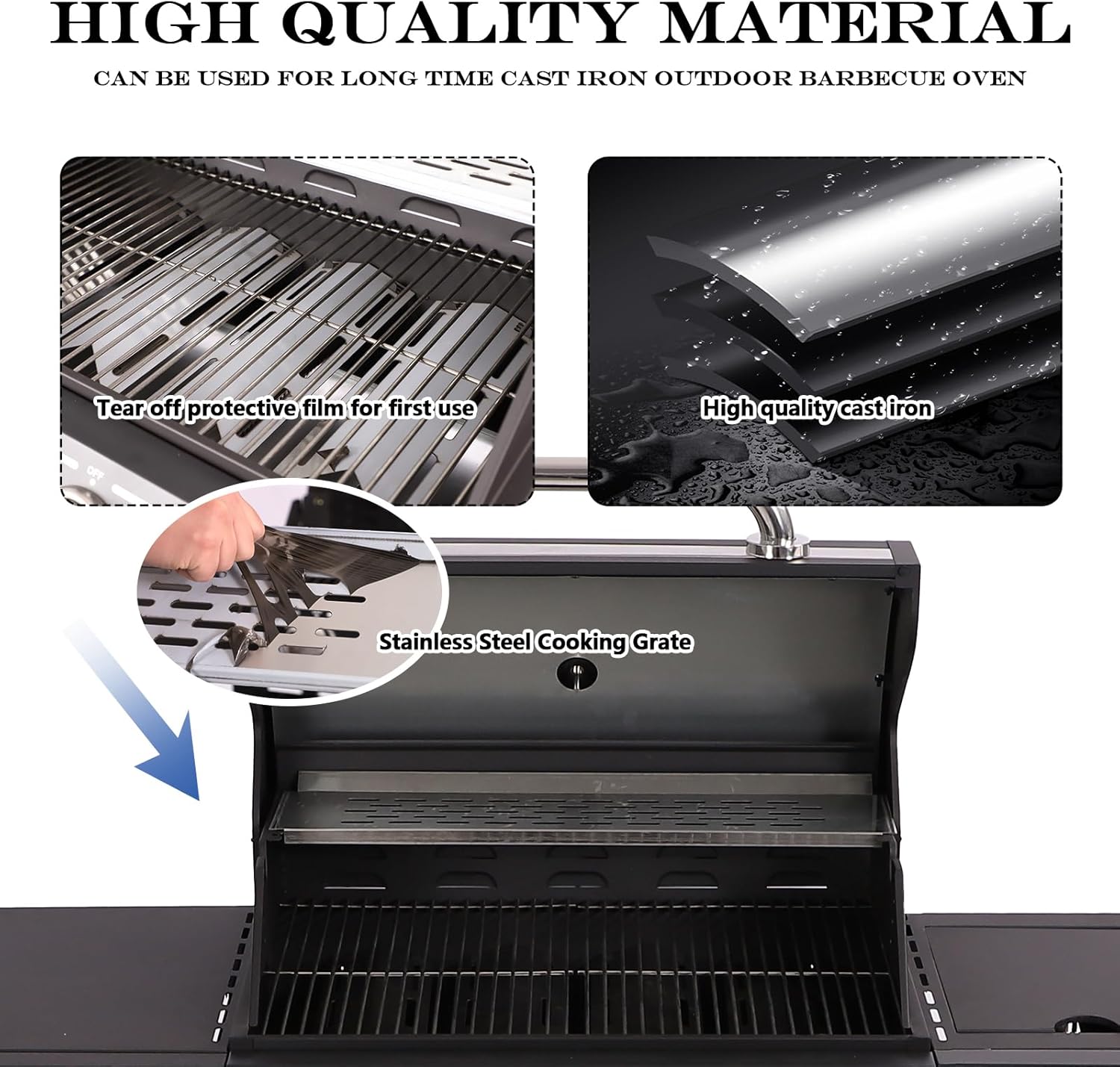 4-Burner Propane Gas BBQ Grill with Side Burner, Cast Iron 50,000 BTU Stainless Steel Grates G2278