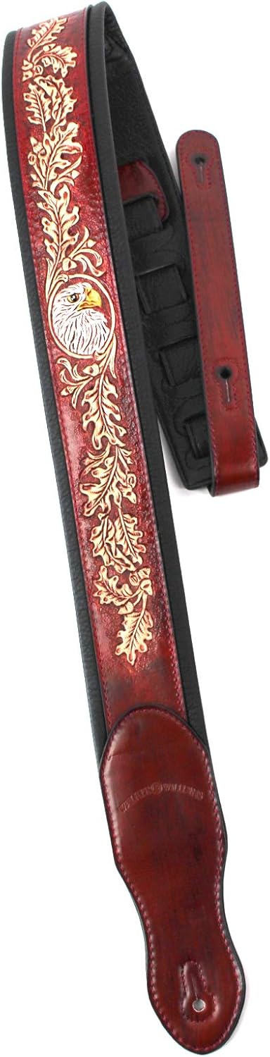 Mahogany Brown Full Grain Leather Guitar Strap F9828