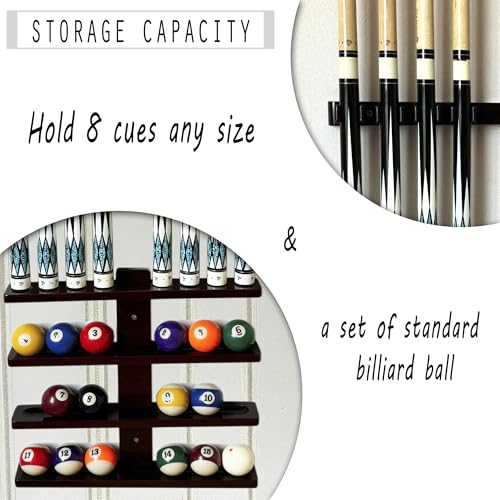 Wall-Mounted Hardwood Pool Stick Holder for 8-Cue Storage O20510