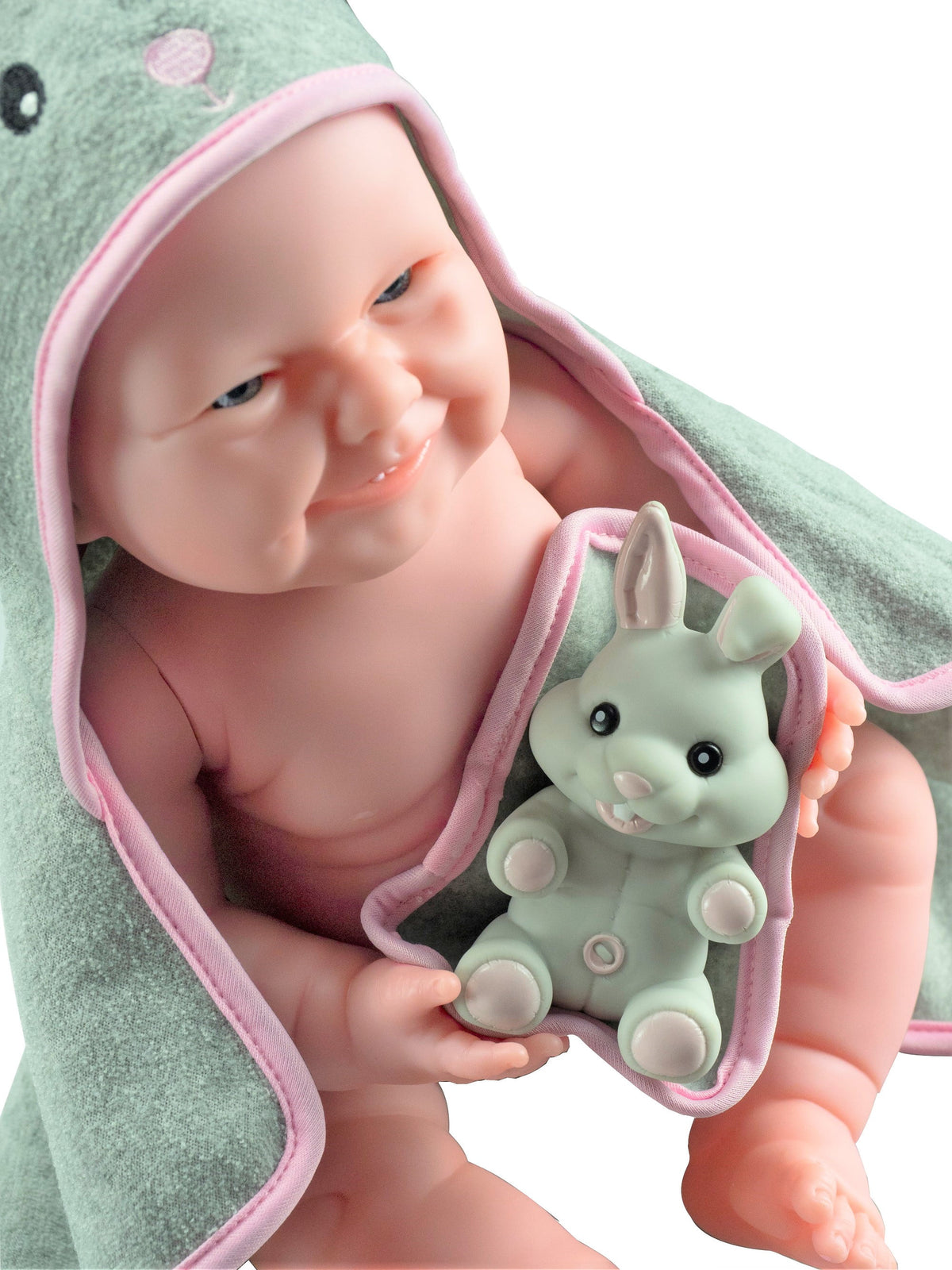 Realistic 17" Anatomically Correct All Vinyl Doll with Hooded Rabbit Towel U890426