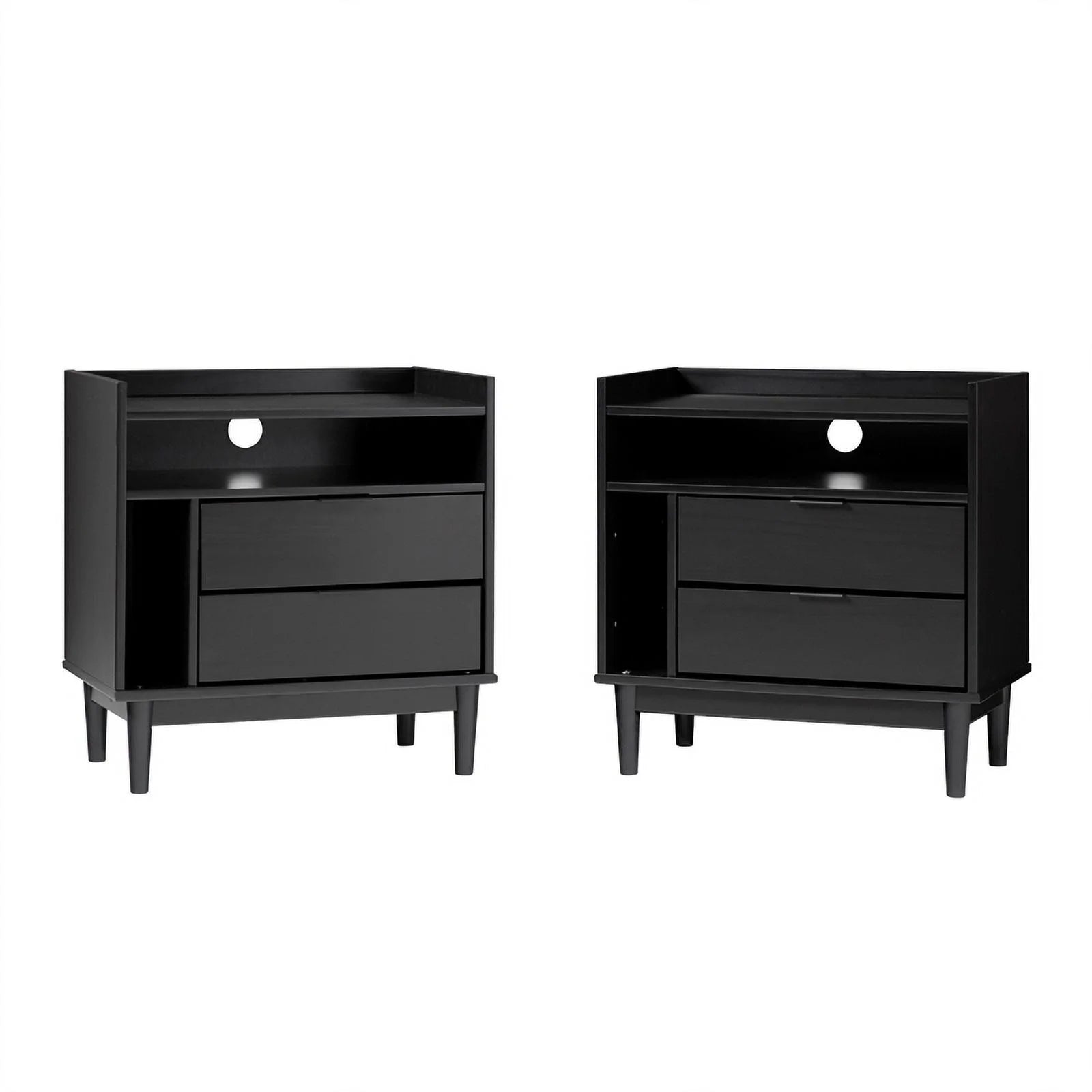 Black Solid Wood 2-Drawer Night Stand T5953