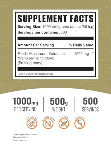 Reishi Mushroom Extract Powder, 1000mg per Serving, 500g (1.1 lbs) N7324