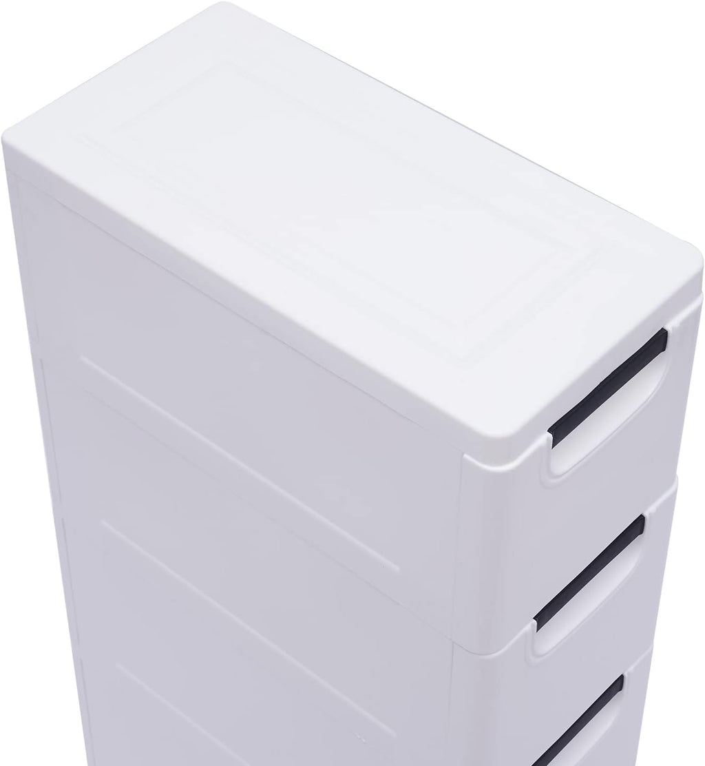 White 5 Drawer Plastic Storage Cabinet with Wheels Y620015