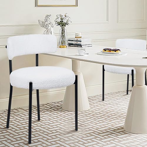 White Boucle Dining Chair Set of 1 with Metal Legs S7888