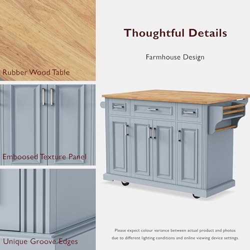 Green Large Kitchen Island with 2 Drop Leaf, 3 Drawers, 55.7" D8910