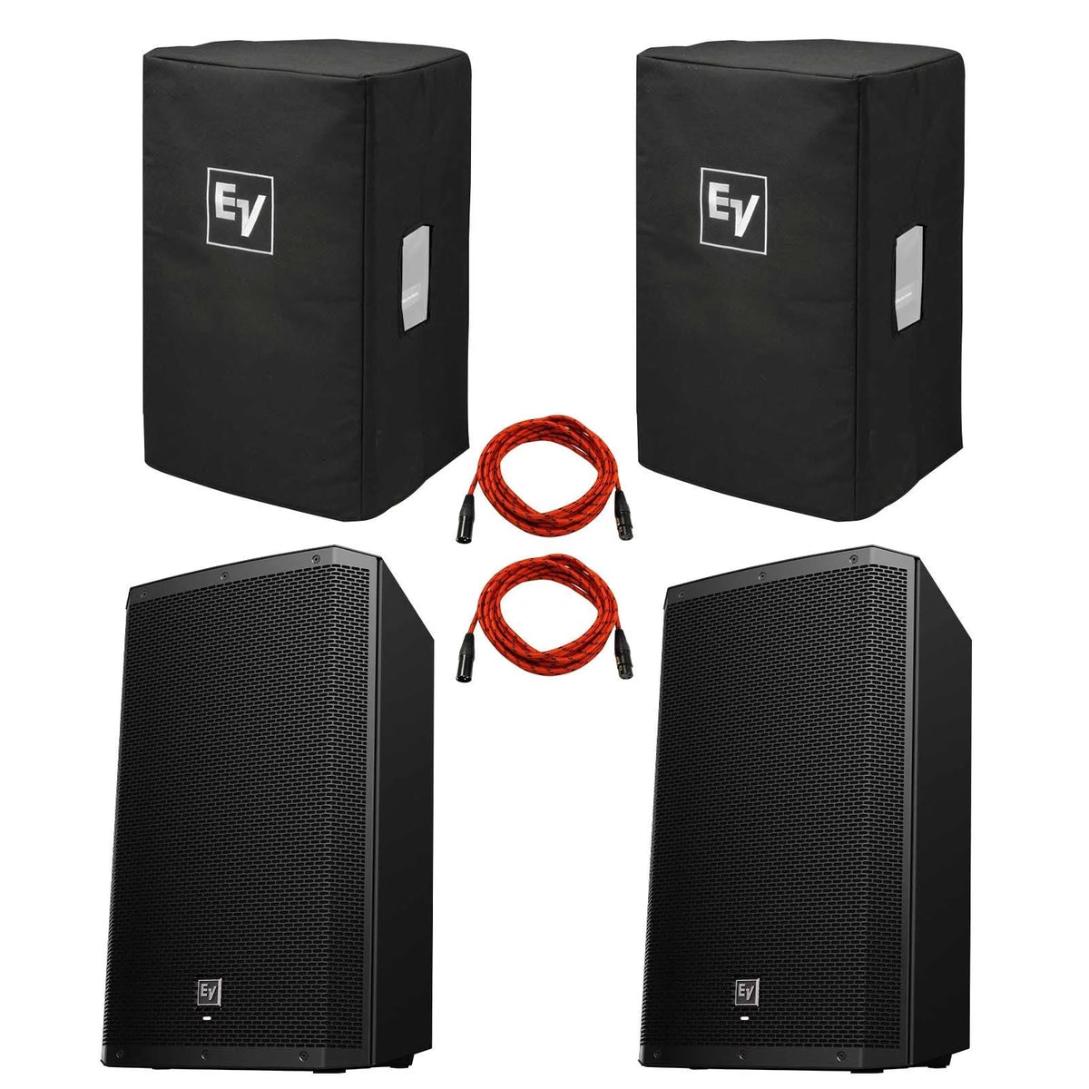 15" Powered Bluetooth Loudspeakers with Covers and XLR Connecting Cables C1294