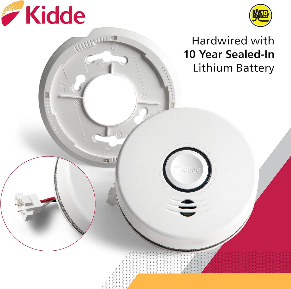 Wireless Hardwired Smoke Detector with 10-Year Battery Backup and Photoelectric Sensor V533747