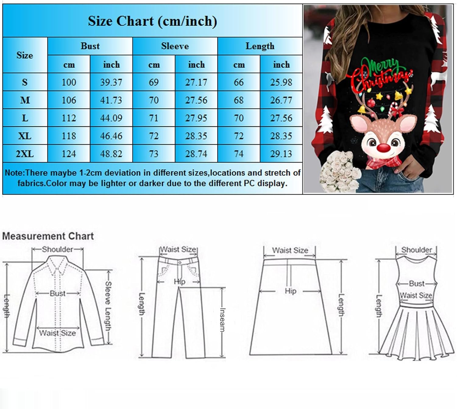 Black Plus Size Crewneck Christmas Sweatshirt P7236